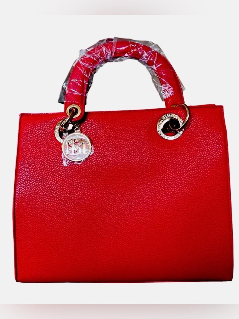 Badgley Mischka Big Logo Eyelet Tote Bag Red NWT